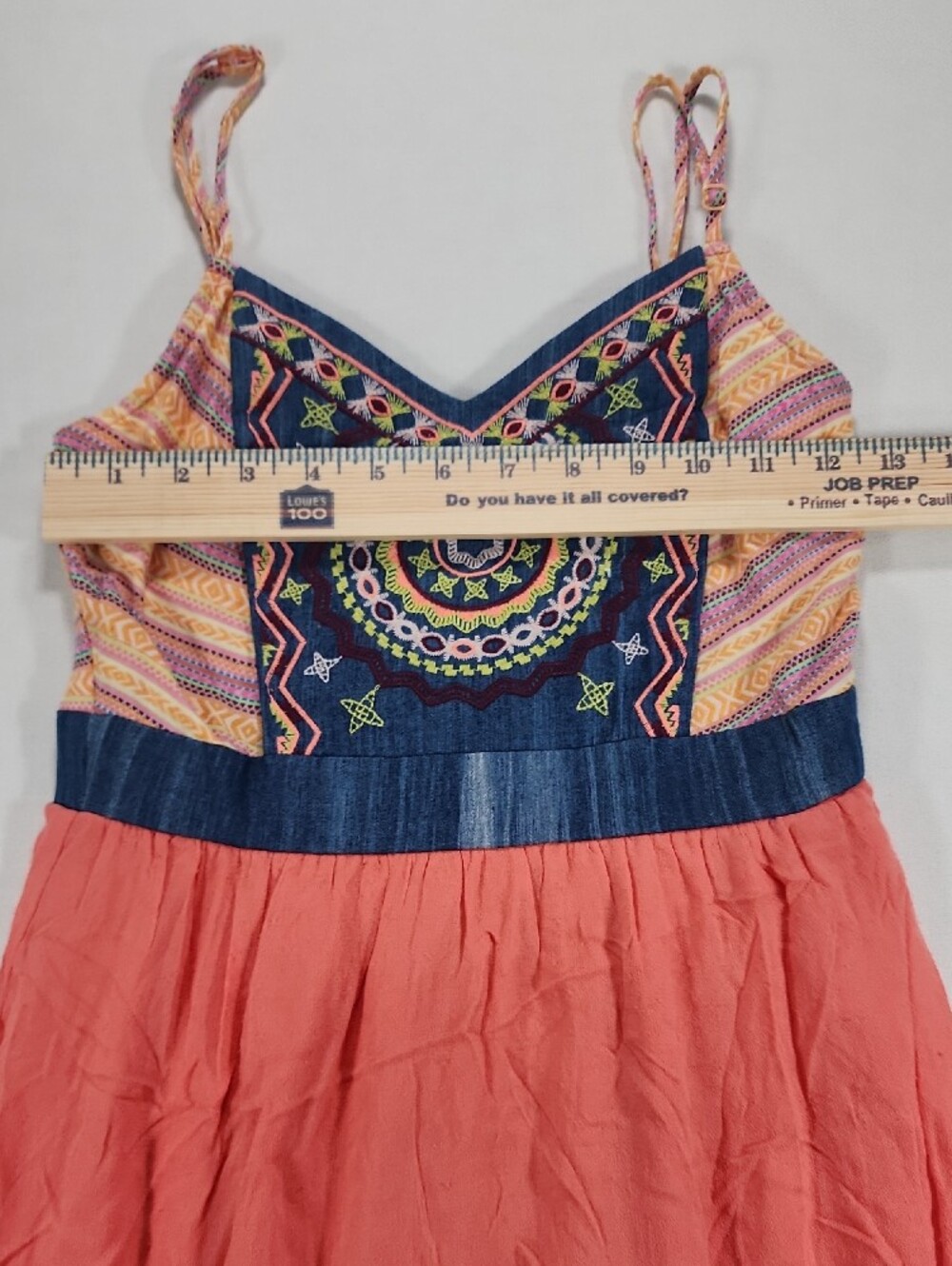 Flying Tomato Coral Sundress with Navy Embroidered Bodice - Picture 4 of 8